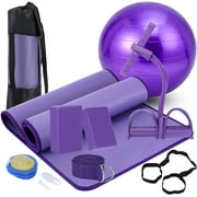 Yoga Mat Set for Beginners,Yoga Mat with Carrying Strap,Yoga Blocks 2 Pack with Yoga Strap,Yoga Ball,Ankle Puller,11-Piece Yoga Kits and Sets for Beginners,Yoga Starter Kit for Women Men
