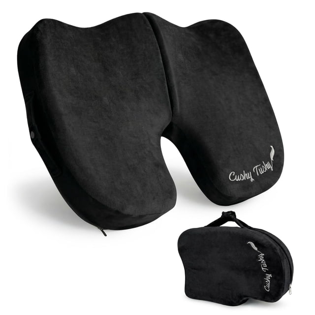 Cojín para asiento Cushy Tushy Slim plegable de espuma viscoelástica negra