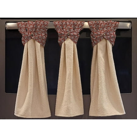 

Floral Damask Wraparound Snap Hanging Towels (Set of 4) by Penny s Needful Things (Red) (Terrycloth Color: Off White)