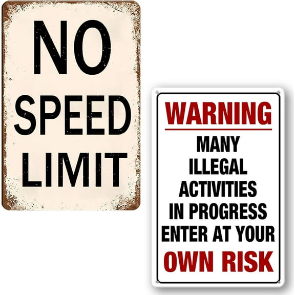 No Speed Limit Sign Vintage Metal Signs Trippy Room Decor Funny Warning Signs For Bedroom Metal Sign For Room Warning Many Illegal Activities In Progress Enter At Your Own Risk