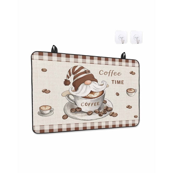 Stove Top Covers for Electric Stove, Coffee Gnomes Glass Stovetop Cover Protector, Farmhouse Brown Plaid Teacup Beans Induction Cooktop Protector Oven Mat for Kitchen Countertop 31"x24"