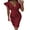 Wine Red, variant on Women Sexy Peplum Bodycon Short Sleeve Bow Club Ruffle Pencil Party Dress