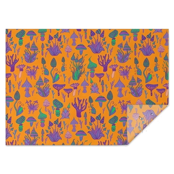 Purple Green Mushroom Plant Orange Pattern Rectangle Tablecloth 60"x84",Waterproof Polyester Rectangle Table Cloth, Wipeable Spillproof Polyester Tablecloth for Dining, Camping, Indoor and Outdoor