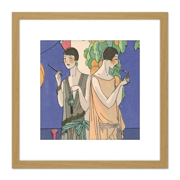 Taste Beauty Women Leaves Smoking 1926 Painting 8X8 Inch Square Wooden Framed Wall Art Print Picture with Mount