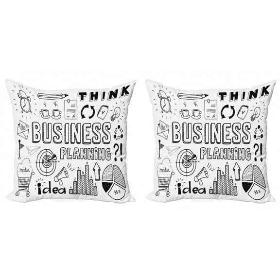 Ambesonne Black White Throw Pillow Cover 2 Pack, Business Planning Theme, 16", Black White