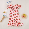 thumbnail image 2 of BOBOGOJP Toddler Strawberry Outfit Baby Girl Bottoms Romper Smocked Jumpsuit Short Sleeve Flare Overalls Summer Clothes Pink for Size 6-12 Months, 2 of 9