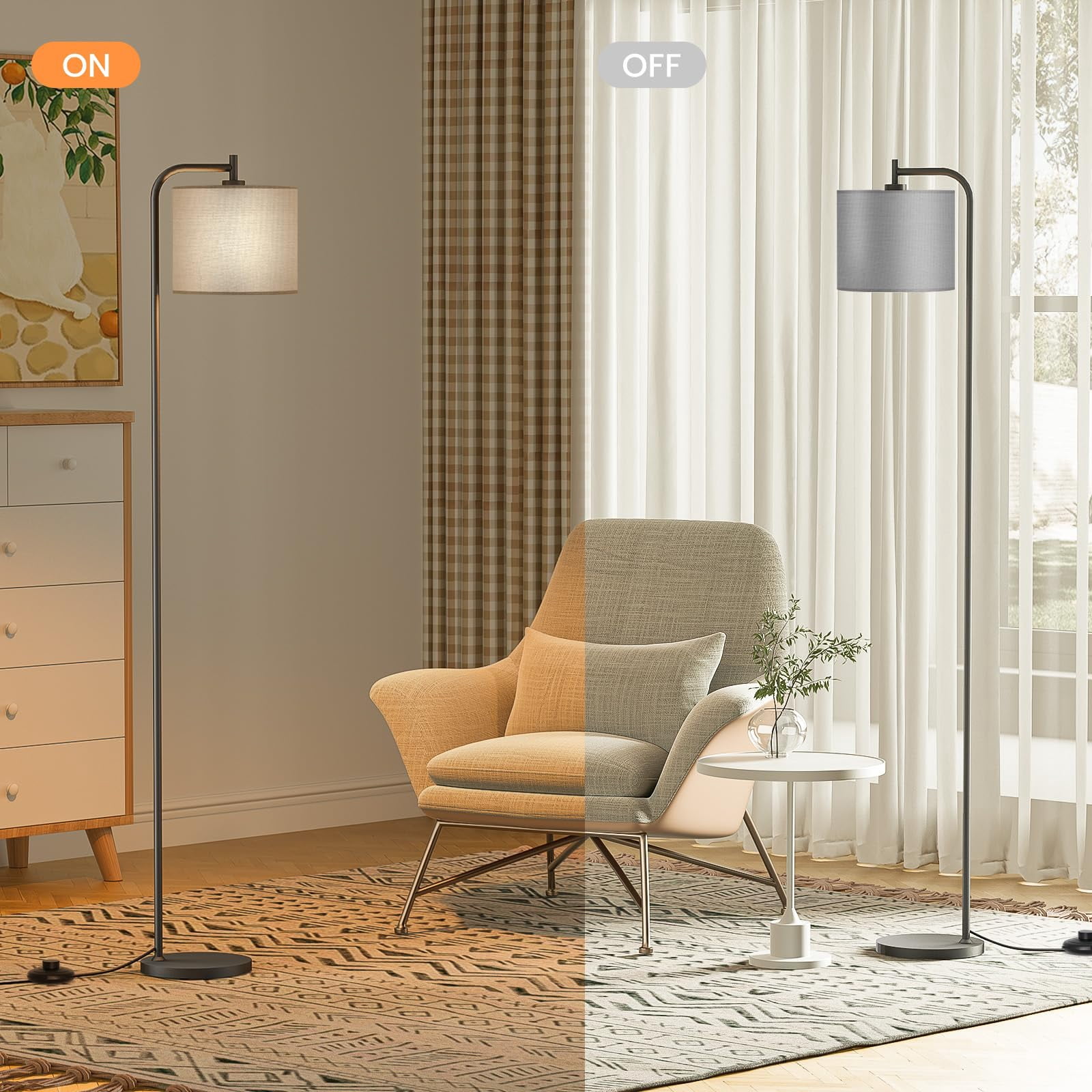Gray Linen Shade Dimmable Modern Floor Lamp For Living Room Bedroom Office