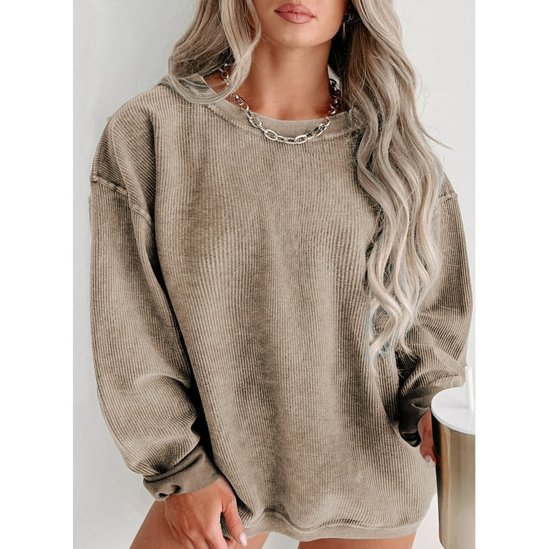 Eytino Oversized Sweatshirt for Women Plus Size Sweatshirts Long Sleeve  Crew Neck Casual Soft Pullover Tops Shirts 3X Brown