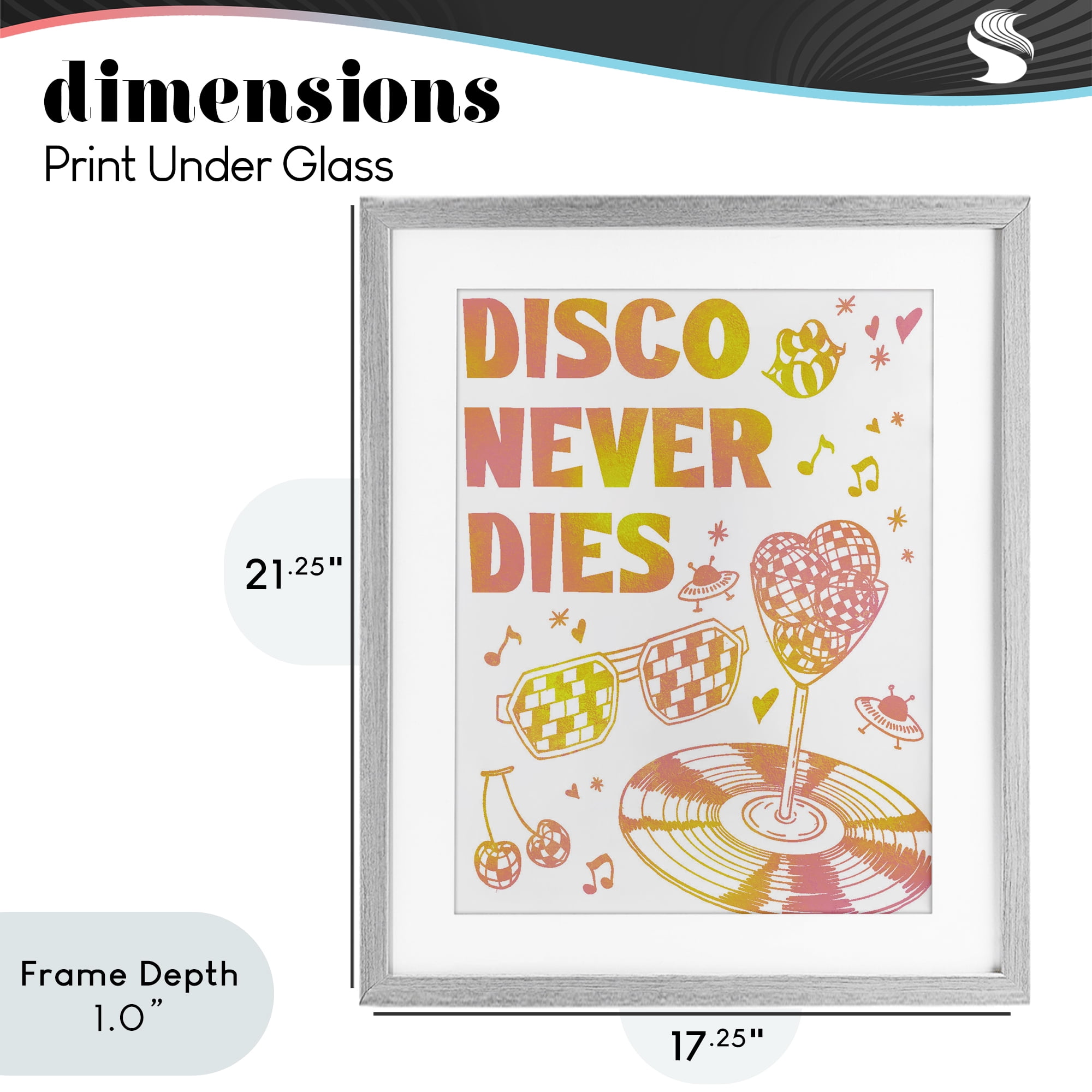 Stupell Industries Disco Never Dies Gray Framed Print Under Glass, design by Ziwei Li