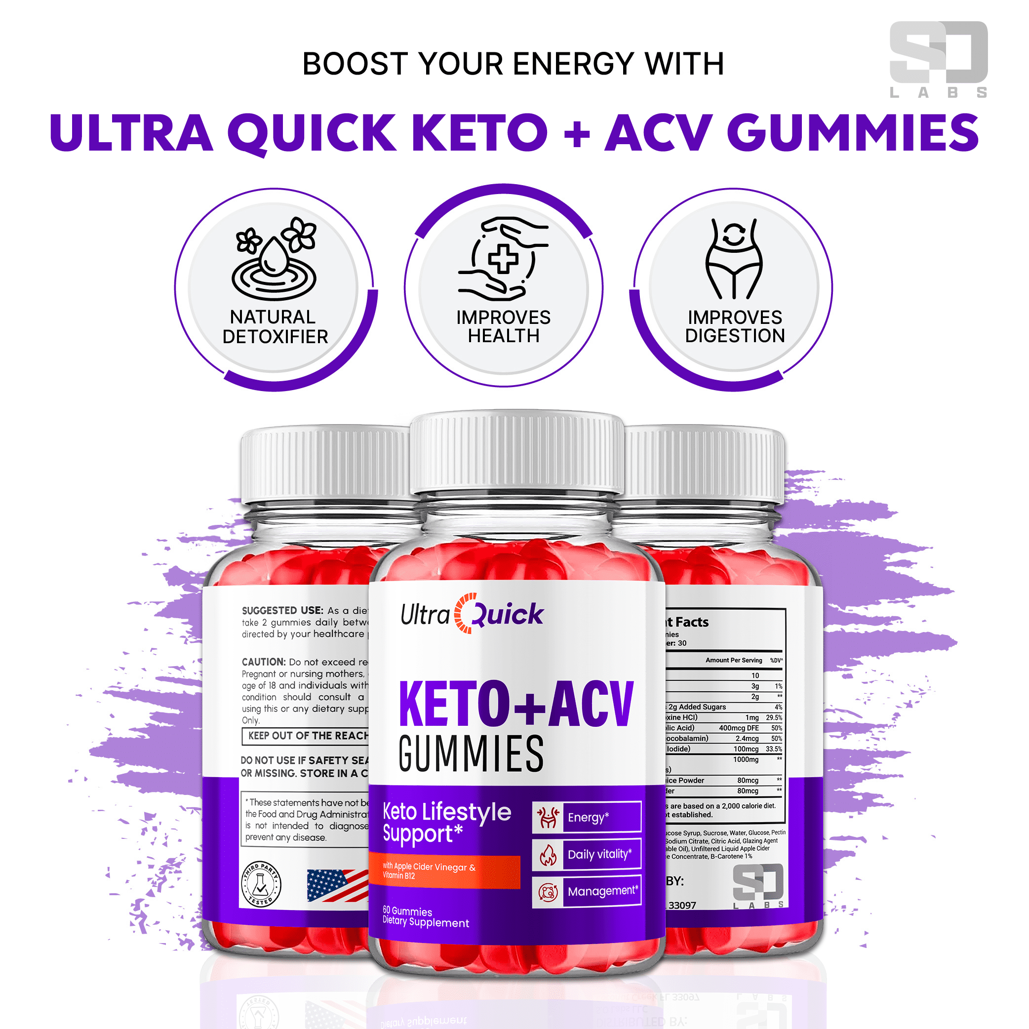 Ultra Quick Keto + ACV 1000MG Gummies Keto Lifestyle Support 5 Bottle Pack