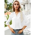 thumbnail image 4 of LOMON Women's 3/4 Sleeve V Neck Button Up Pleated Back Blouses Dot Blouse Tops Shirts, 4 of 7