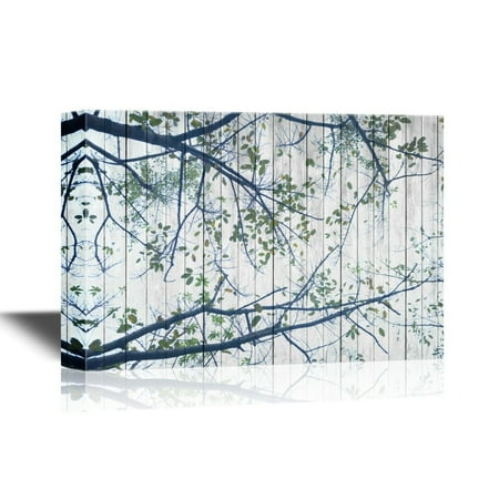 Wooden Tree Wall Art wall26 Canvas Wall Art - Tree Branches on Wooden Background - Gallery Wrap Modern Home Decor | Ready to Hang - 16x24 inches ()
