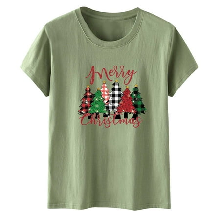 

Long Sleeve Shirts for Women Long Sleeve Crop Top Trendy Women Leisure Christmas Printed Pullover Short Sleeve T-Shirt Tops Blouse Going Out Tops Square Neck Tops for Women Clearance Green S