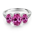 thumbnail image 3 of Gem Stone King 10K White Gold Pink Created Sapphire and White Lab Grown Diamond 3 Stone Engagement Ring for Women (2.69 Cttw, Gemstone Birthstone, Available in Size 5, 6, 7, 8, 9), 3 of 6