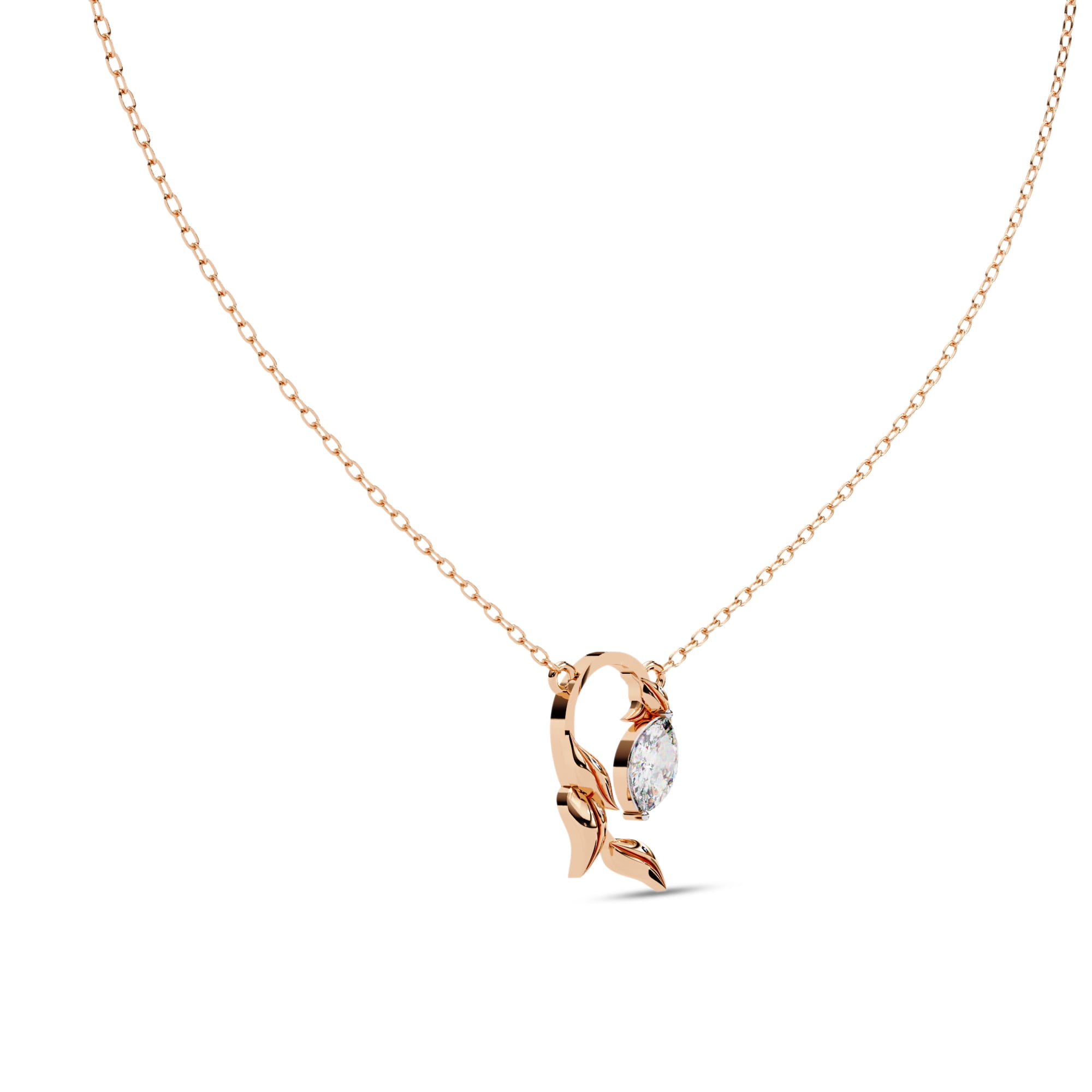 IGI Certified Lab Grown Diamond Olive Leaf Branch Pendant Necklace for Women | Marquise Cut Diamond Necklace with 18 Inch Cable Chain 18K Solid Rose Gold F-G, VS-SI Quality (0.50 Ctw)