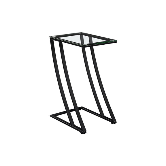 Miekor Furniture Accent Table, C-shaped, End, Side, Snack, Living Room, Bedroom, Tempered Glass, Black Metal, Contemporary, Modern 01526
