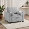 thumbnail image 7 of Convertible Sleeper Chair Bed, Comfy Corduroy Single Futon Sofa Chair with Pull Out Bed, 3-Levels Adjustable Backrest Accent Chair with Side Pockets, Cup Holder & USB Ports, Light Gray, 7 of 7