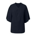 thumbnail image 5 of OSOLU Women Solid Color Fashion V-Neck T-Shirt Tshirts Tee Loose Temperament Casual Petal Sleeve Shirt Tops Leisure Dailywear, 5 of 5