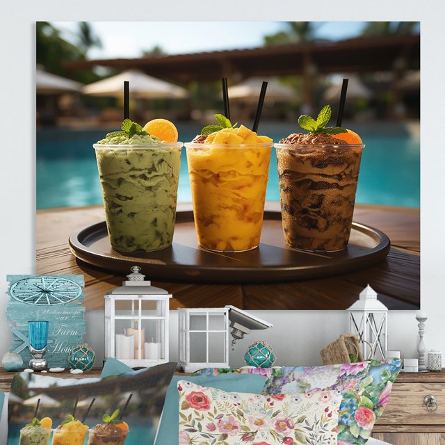 Designart "Dreams of Island Oasis Cocktails" Cocktails Metal Wall Art, Yellow Metal Wall Decor, Traditional Metal Art Decor For Bedroom - 20x12 Inch
