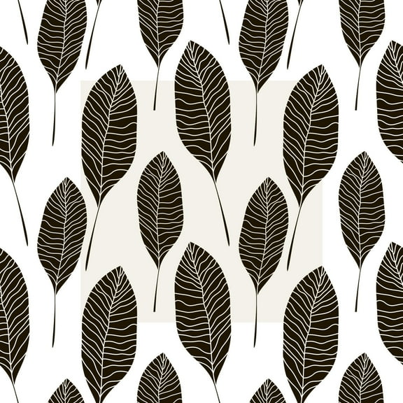 MuralsPrint Brunial Black Leaves Removable Wallpaper - 24'' inch x 10'ft