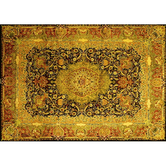 Ahgly Company Machine Washable Indoor Rectangle Persian Yellow Traditional Area Rugs, 6' x 9'