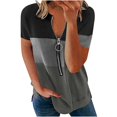 thumbnail image 2 of Puntoco - Camiseta de manga corta holgada con cuello en V para mujer, estilo informal, a la moda Puntoco Puntoco-1240, 2 of 6