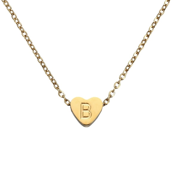 Uxcell Initial Heart Necklace, 18K Gold Plated Stainless Steel Chain Dainty Personalized Name Letter B Pendant Necklaces for Woman Jewelry Gifts, Gold Tone