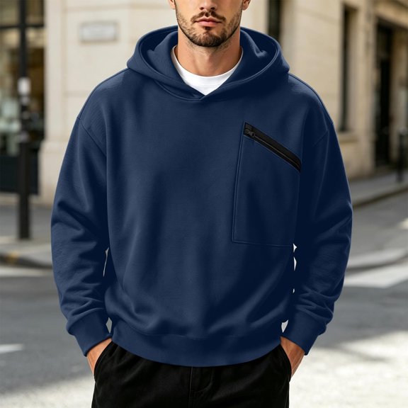 THNCYX Hoodies For Men With Zipper Chest Pocket Long Sleeve Top Loose Fit Casual Street Style Soft Mens Sweatshirt Fall Outfits S-2XL