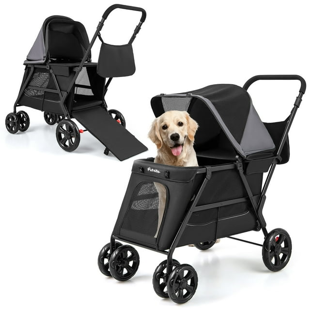 Gymax Dog Stroller for Small Medium Dogs w/ Dual Entry Ramp All-Terrain Wheels
