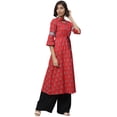 thumbnail image 3 of Yash Gallery Women's Cotton Slub Floral Print A-Line Kurta (Red), 3 of 5