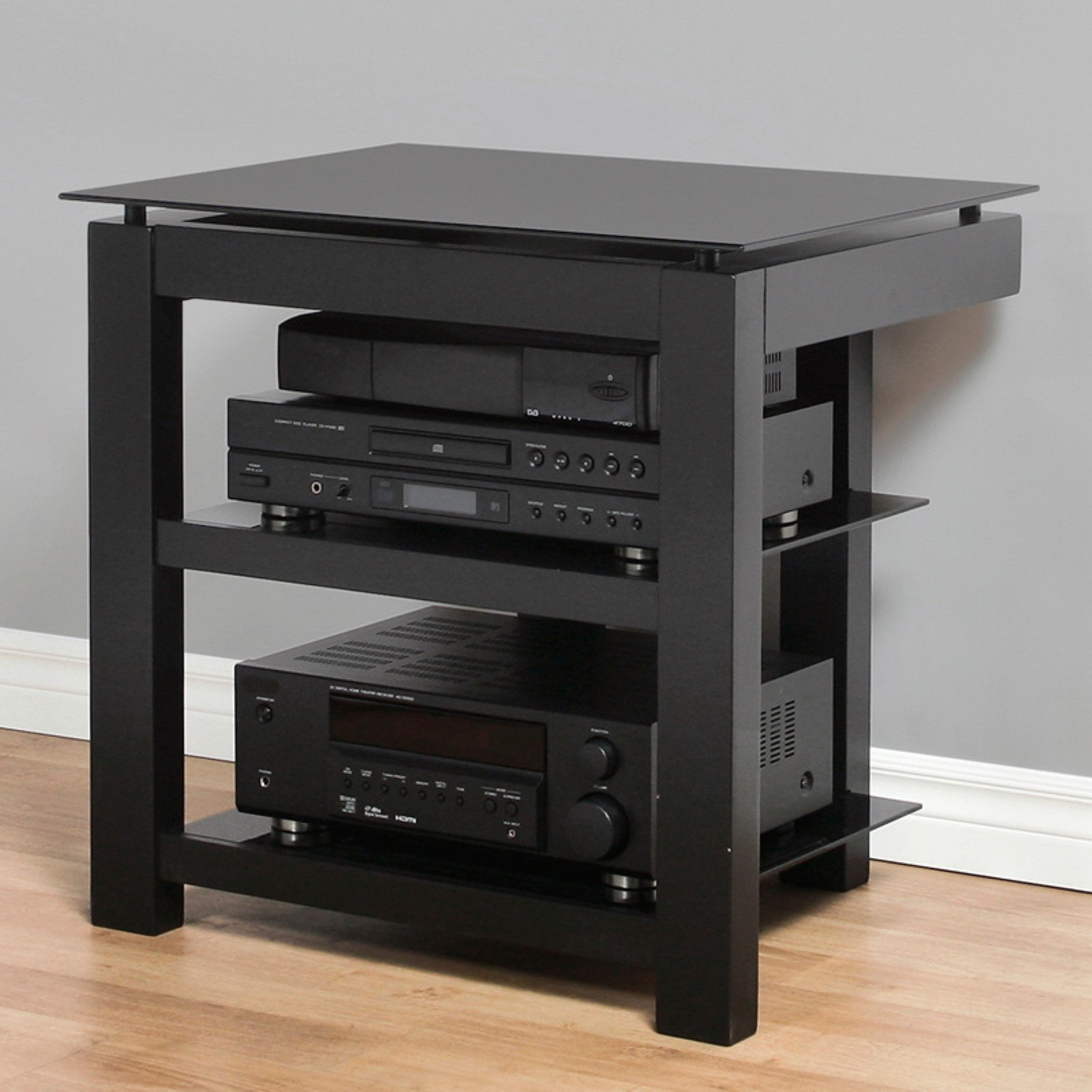 26 Inch Low Profile Flat Screen TV Stand Glass Shelf