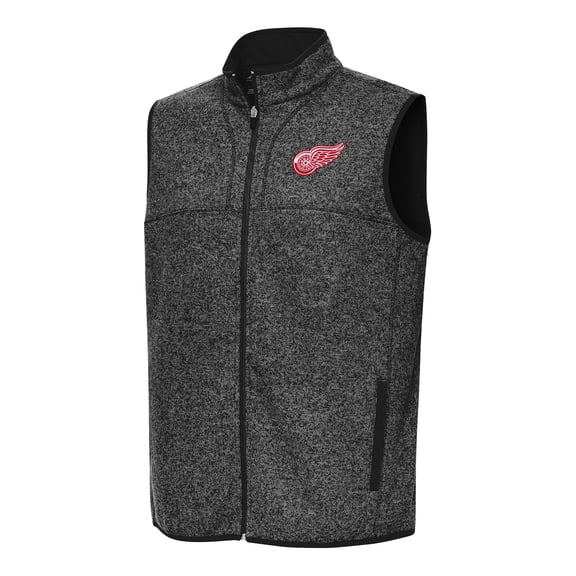 Men's Antigua Heather Black Detroit Red Wings Fortune Full-Zip Vest