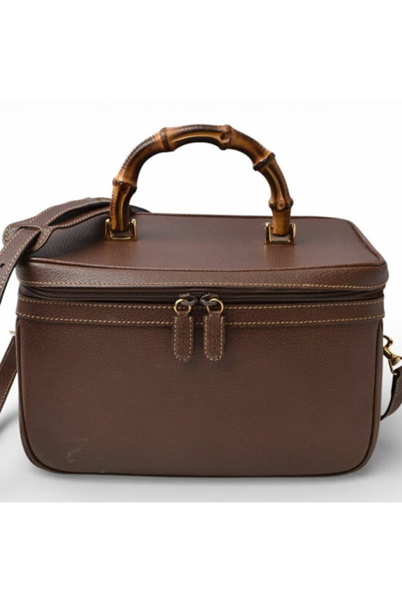 Pre-Owned Gucci Bamboo Handbag Vanity Case 2-Way GUCCI Leather Brown with Strap