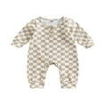 thumbnail image 1 of Baby Boys Girls Autumn Jumpsuit Long Sleeve  Neck Button Checkerboard Romper, 1 of 7