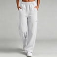 thumbnail image 2 of Trousers Pants For Women Fashion Women Casual High Waist Loose Pocket Straight Solid Long Pants White XXL, 2 of 9