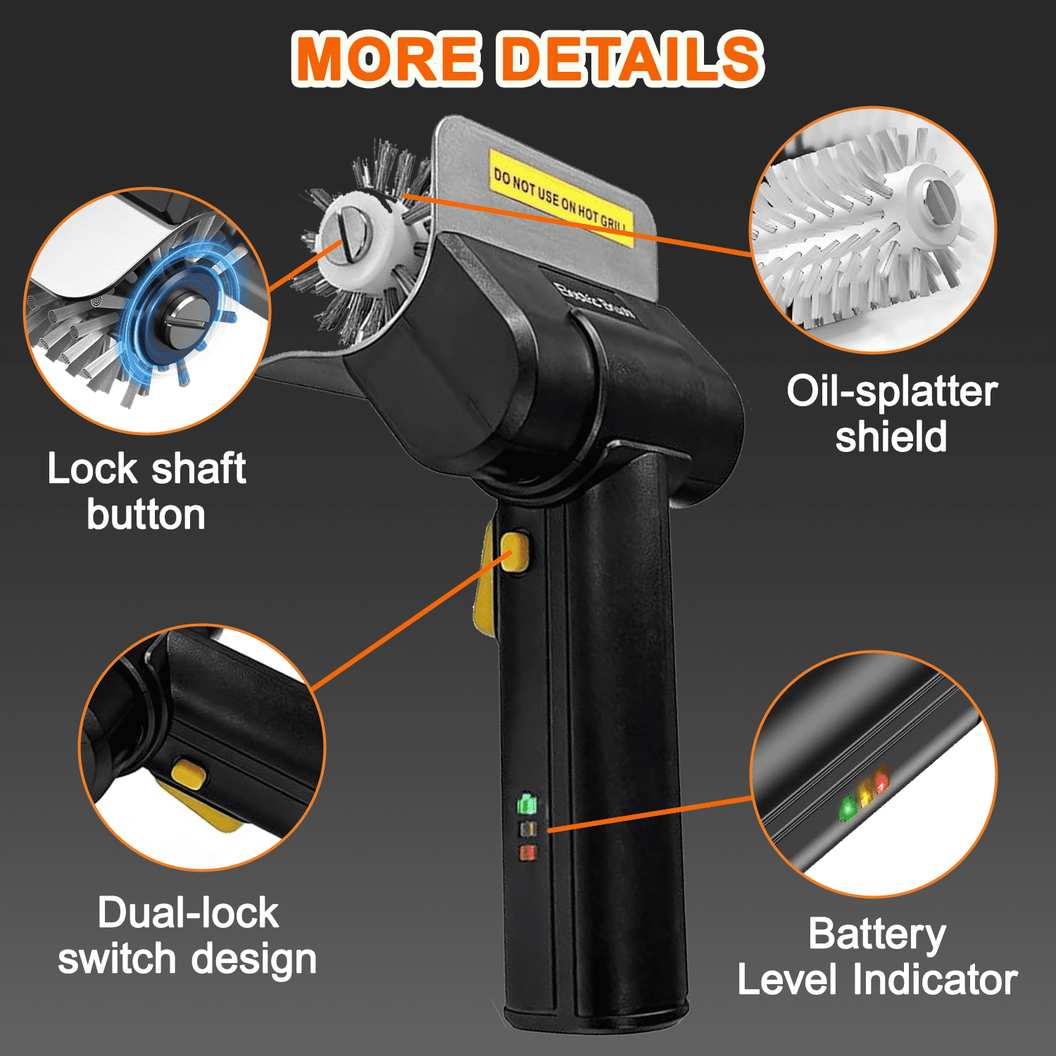 Merryhome Cordless Electric Grill Brush,Rechargeable-1100PRM-High Speed Rotating Grill Cleaner with 304 Stainless Steel Brush Head,Grill Cleaner for BBQ Grates & Griddles,BBQ Father's Day Gift
