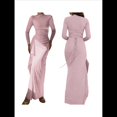 thumbnail image 3 of Vestido Midi Asimétrico con Abertura Irregular, Cuello Redondo, Larga y Cintura Fruncida para Mujer, Color Liso Rosa L, 3 of 7