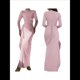 thumbnail image 3 of Vestido Midi Asimétrico con Abertura Irregular, Cuello Redondo, Larga y Cintura Fruncida para Mujer, Color Liso Rosa S, 3 of 7