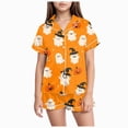 thumbnail image 3 of zuwimk Halloween Kids Boys Girls Silk Satin Pajama Set Cute Soft Pajamas Toddler Short Sleeve Sleep Suit Baby Clothes(Light Yellow,12-13 Years), 3 of 5