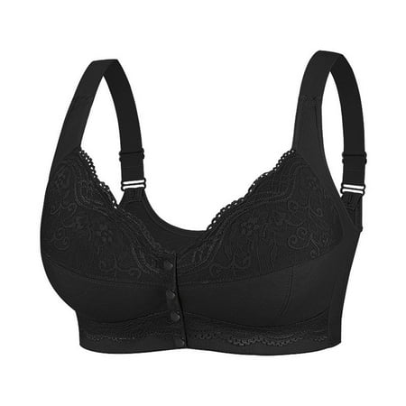 Front Closure Breathable Bra for Seniors  Floral Embroidery Bra Plus Size Non Wired Push Up Full Coverage Minimizer