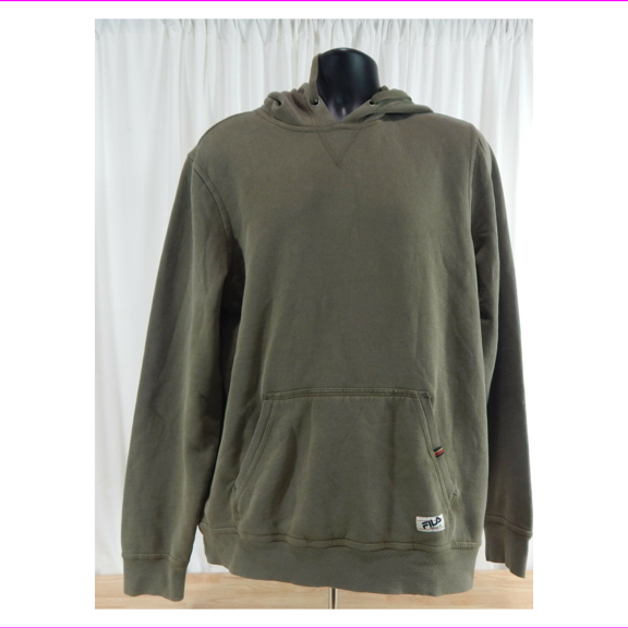 Mens Fila Hooded Sweatshirt w/ Kangaroo Pocket and Thermal Lining in Hood M/Green