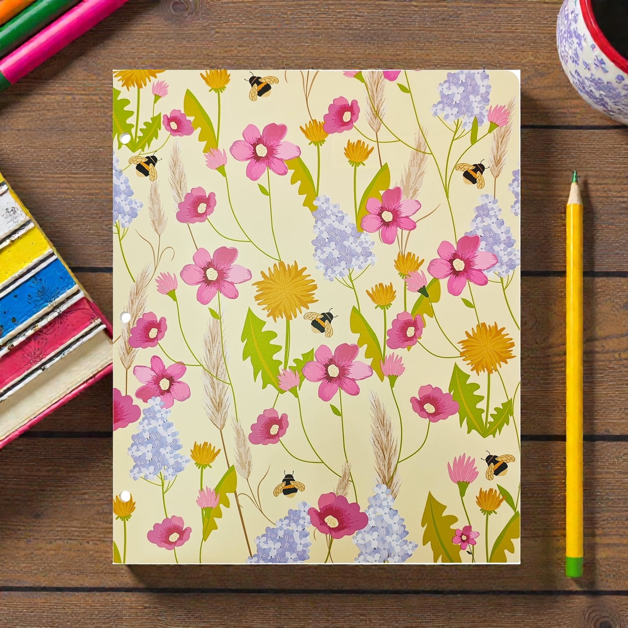 Pen+Gear 2-Pocket Poly Folder, Multicolor Bees and Flowers