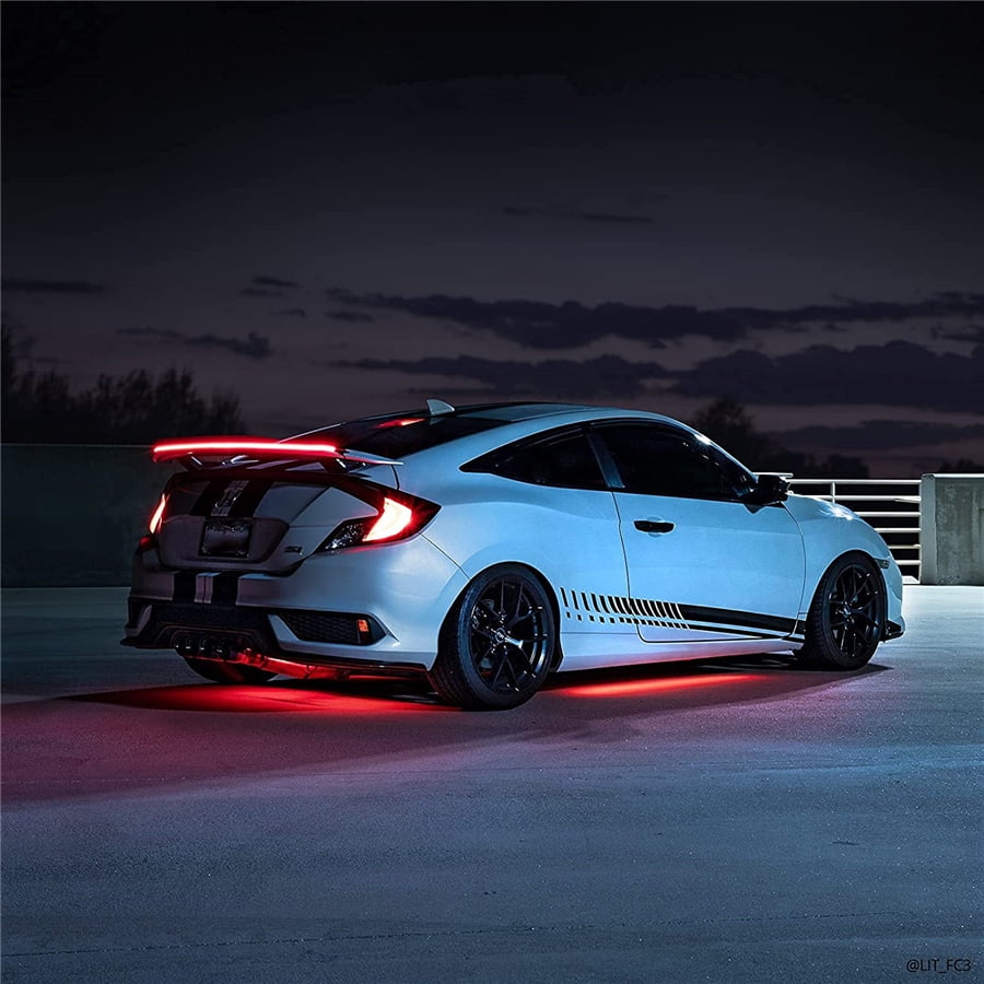 12V 3Colors LED Tail Brake Light Carbon Fiber Look Car Rear Trunk Roof Spoiler