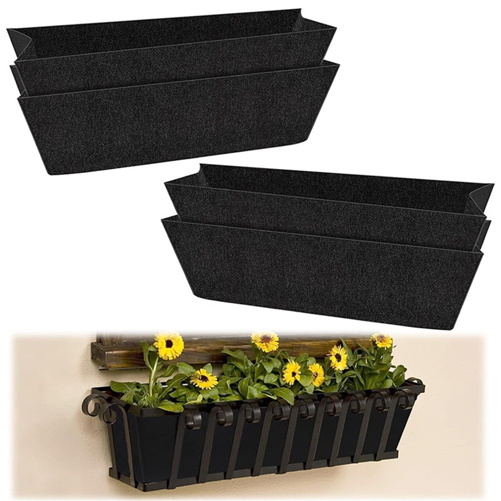4 Pcs 24 Inch Fabric Plant Window Box Liners-Rectangular Non-Woven Planter Basket Liner-Black Felt Flower Hanging Basket for Outdoor Garden Wall Hanging Planter Flower Vegetables