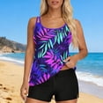thumbnail image 2 of AHTJRT Women's Tankini Sets Hawaiian Tropical Leaf Printed Swim Suits Fashion Summer Beachwear Slimming Boyshorts Bathing Suit with 2 Side Pockets Hot Pink S, 2 of 7