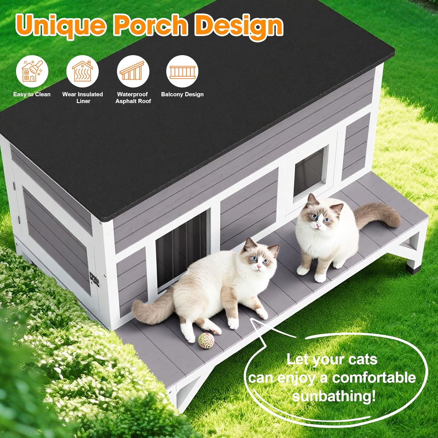 HomeSheek 40.4" Outdoor Cat House with Insulated Liner, Weatherproof Shelter with Platform, Easy Assembly & Cleaning, Safe Indoor/Outdoor Home