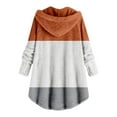 thumbnail image 4 of UAMVSH Fuzzy Sherpa Hoodie Jackets for Women Color Block Warm Winter Plush Fleece Long Sleeve Button down Hooded Sweatshirts(XX-Large,Brown), 4 of 5