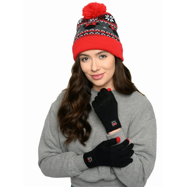 Gorro de Minnie Mouse con Guantes para Pantalla Táctil de Disney, Conjunto de Punto Rojo para Mujer