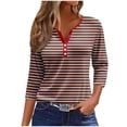 thumbnail image 2 of WXLWZYWL Henley Tops for Womens Plus Size 3/4 Sleeve V Neck Stripes Button Down T-Shirts Trendy Loose-Fit Summer Casual Flowy Athletic Clothes for Ladies, 2 of 5