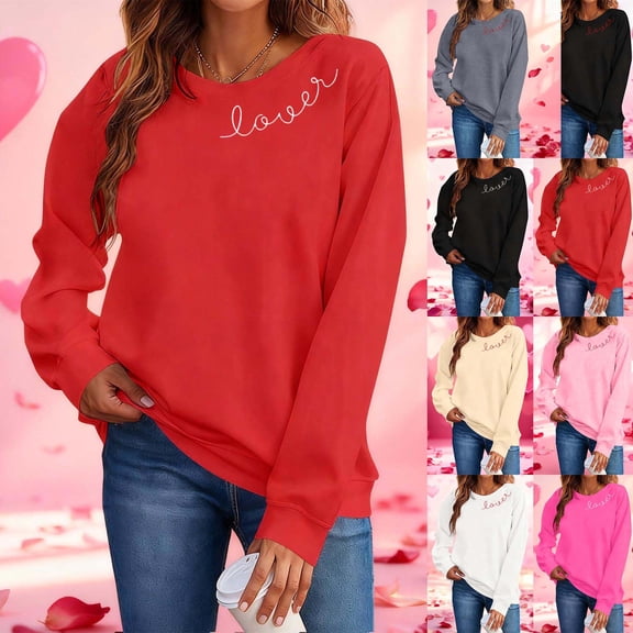 Itsame Valentine's Sweatshirt Womens Long Sleeve T-Shirts Loose Crew Neck Tops Gray Size XL